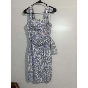 monteau Los Angeles Blue And White Sheath Midi Dress Coastal Vibes Women's Sz M